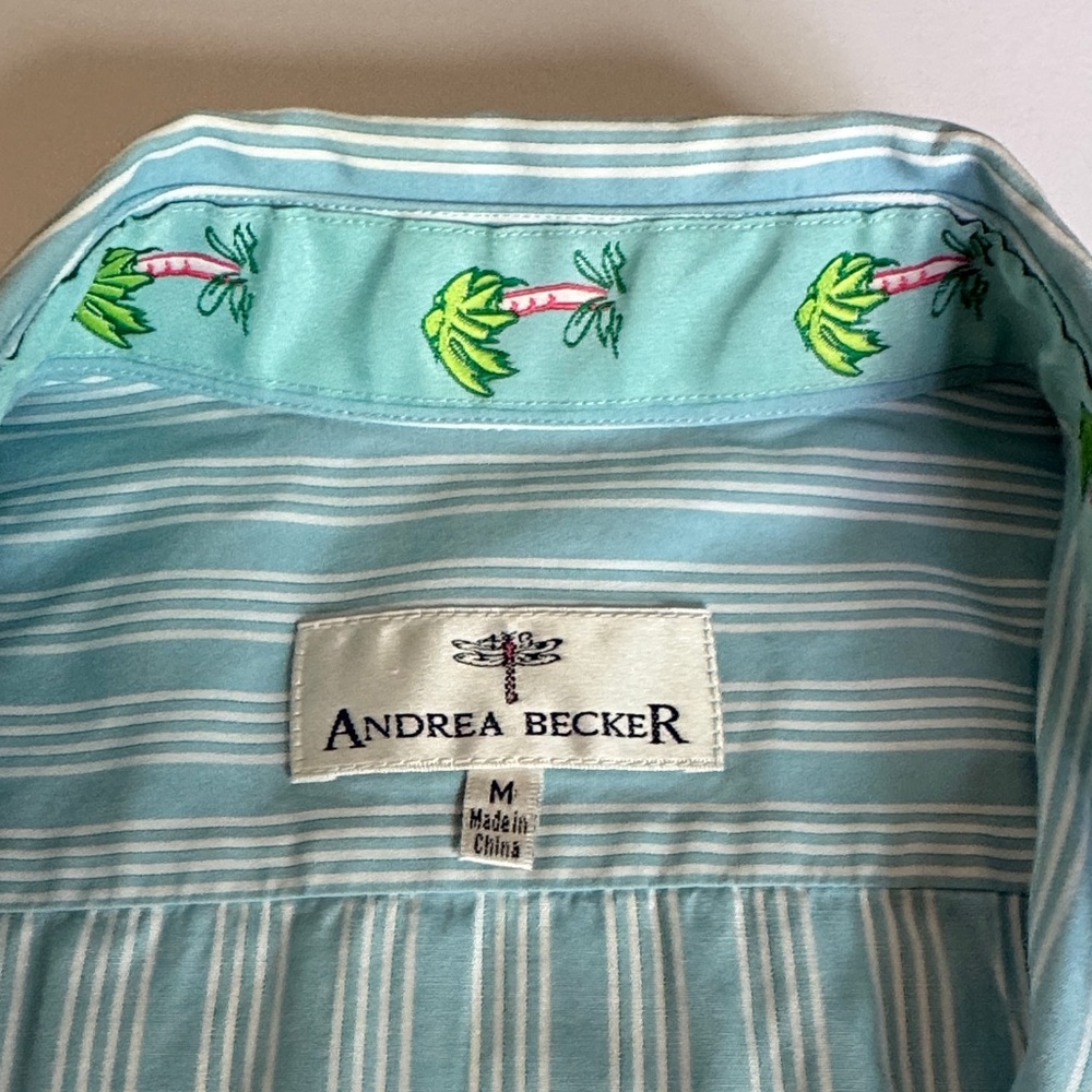 Andrea BeckeR Blue White Striped Cotton Blouse Vintage Button Front Size M - Picture 2 of 10